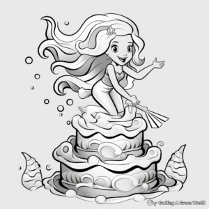 Tail-Flipping Fun Mermaid Cake Coloring Pages 4