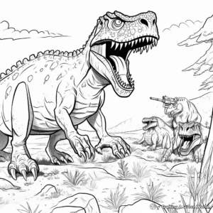 Tarbosaurus Battle Scene Coloring Pages 1