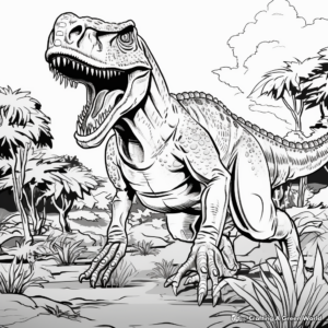 Tarbosaurus Hunting Scene Coloring Pages 1