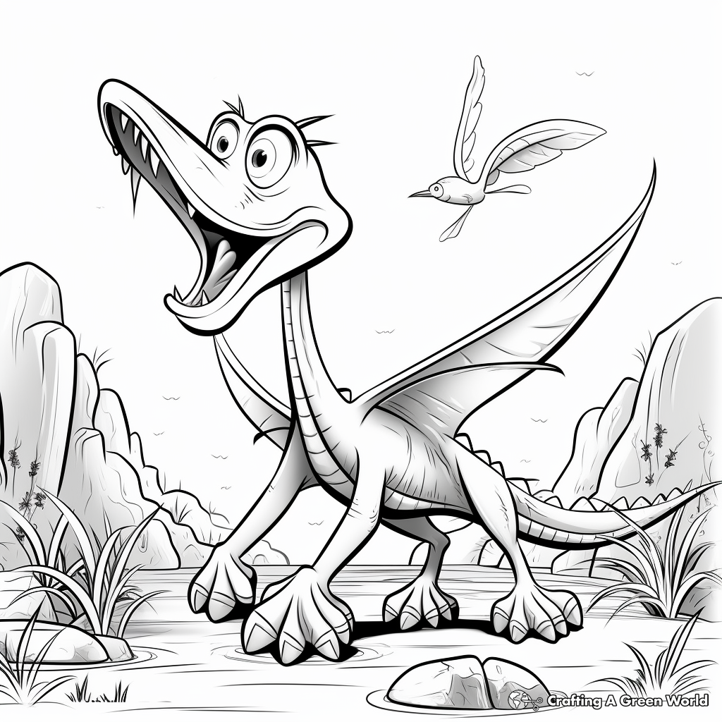 The Mighty Pteranodon: Dinosaur Scene Coloring Pages 2