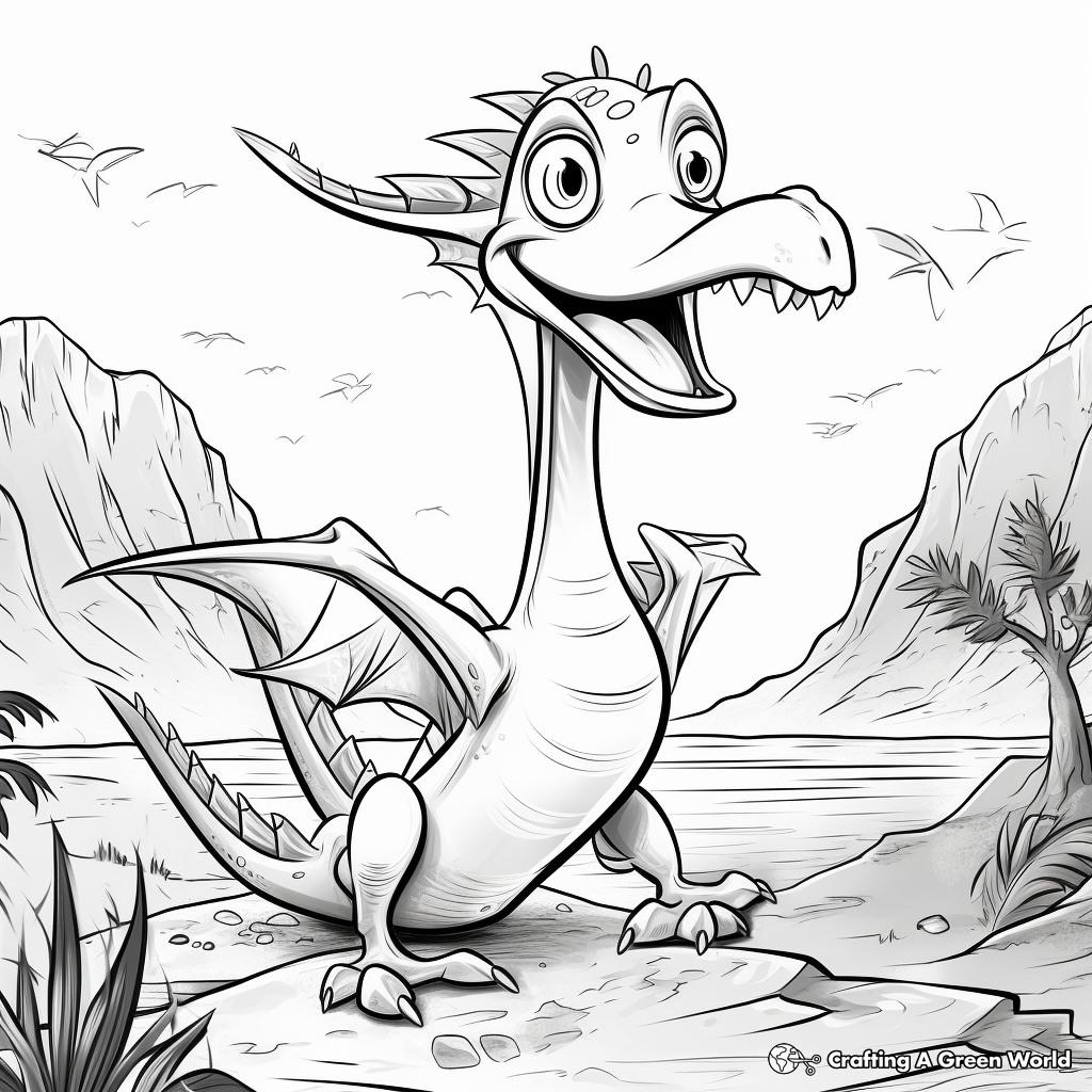 The Mighty Pteranodon: Dinosaur Scene Coloring Pages 4