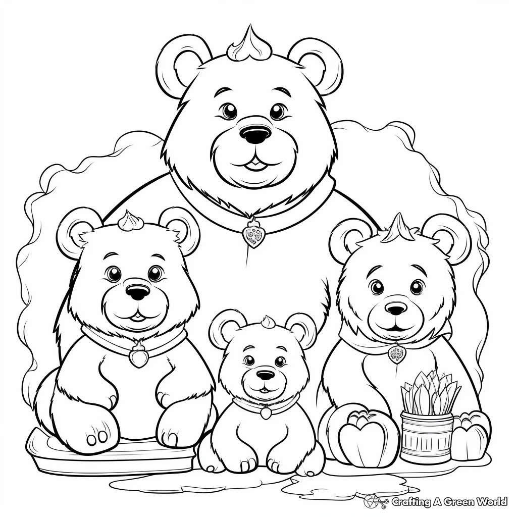 The Three Bears from Goldilocks: Story-Based Coloring Pages 1