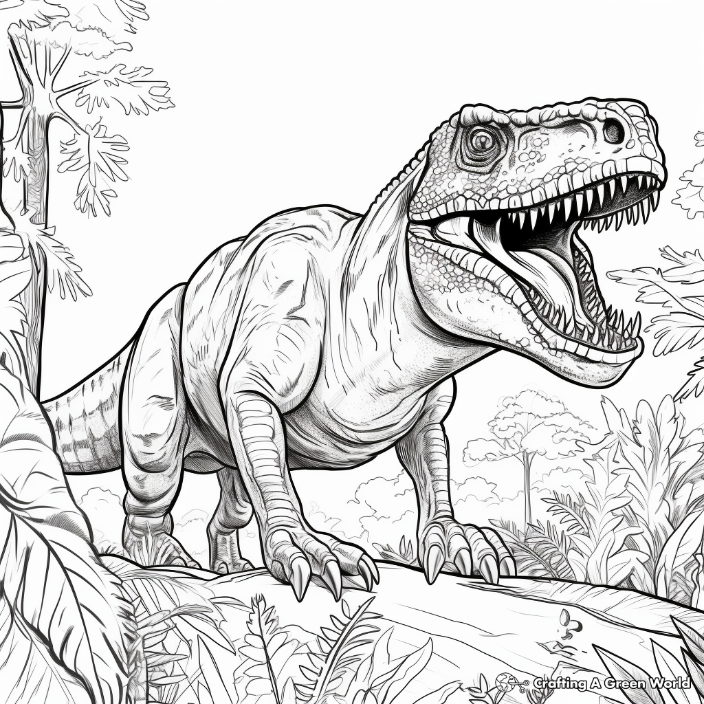 The World of Dinosaurs: Giganotosaurus Landscape Coloring Pages 2