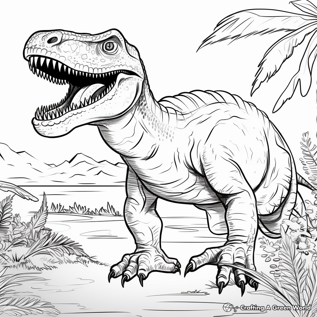 The World of Dinosaurs: Giganotosaurus Landscape Coloring Pages 3