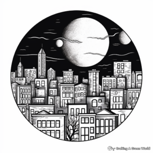 Themed Full Moon Over the City Coloring Pages 3