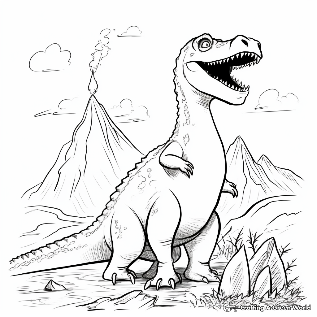 Themed Suchomimus and Volcano Eruption Coloring Pages 1