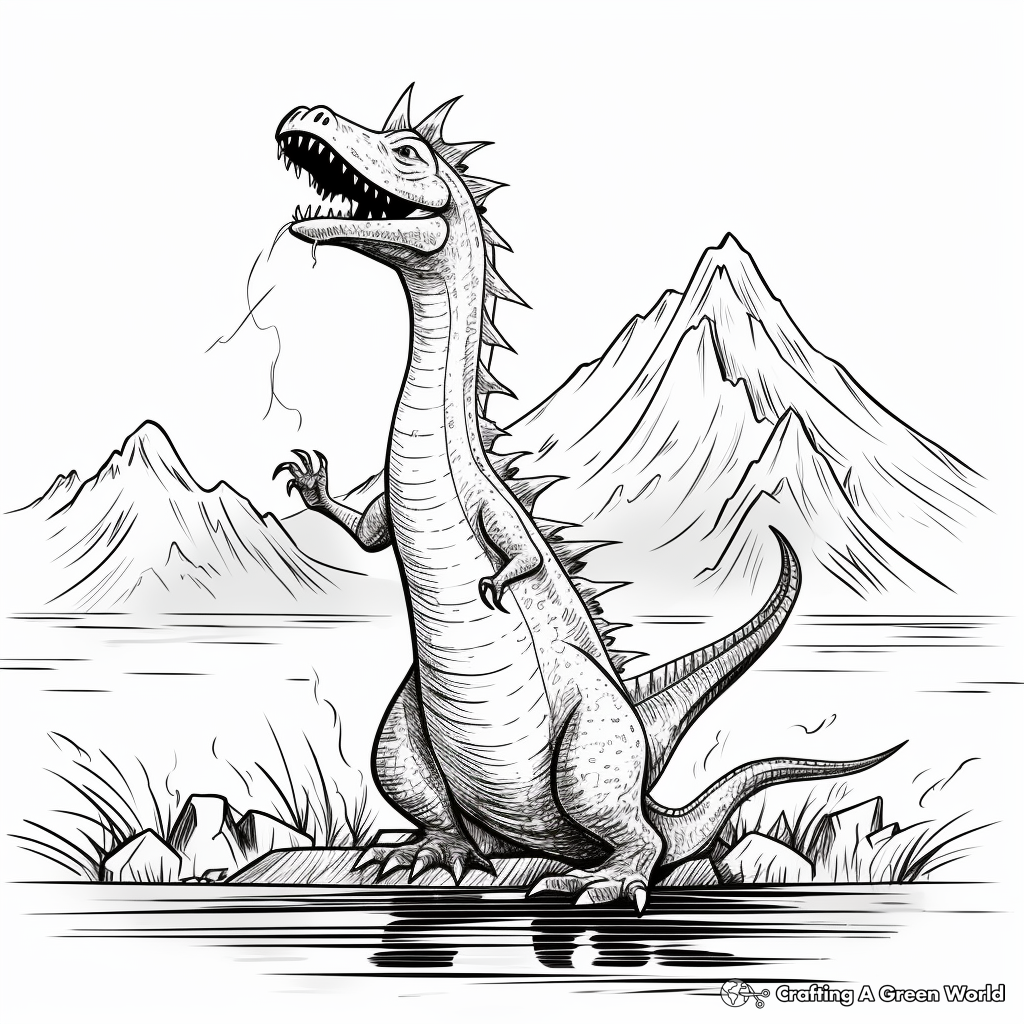 Themed Suchomimus and Volcano Eruption Coloring Pages 2