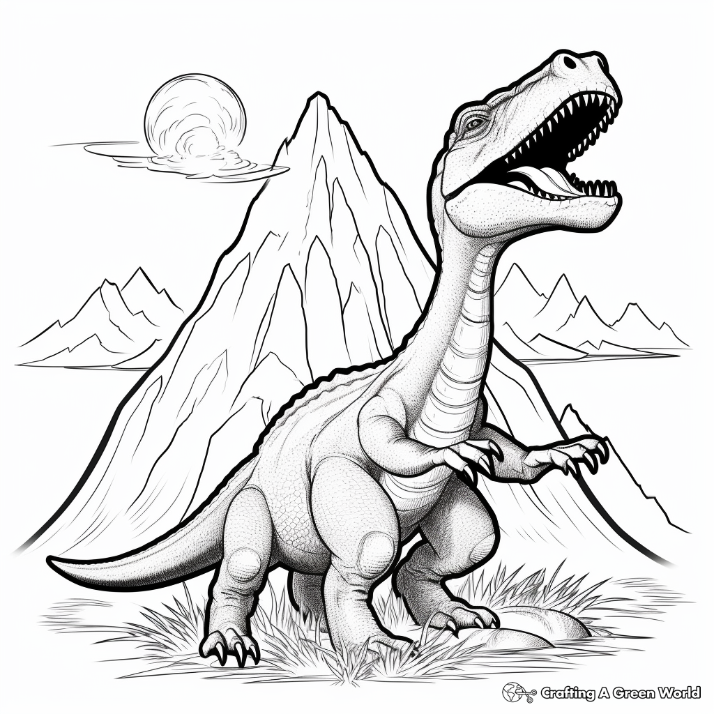 Themed Suchomimus and Volcano Eruption Coloring Pages 3