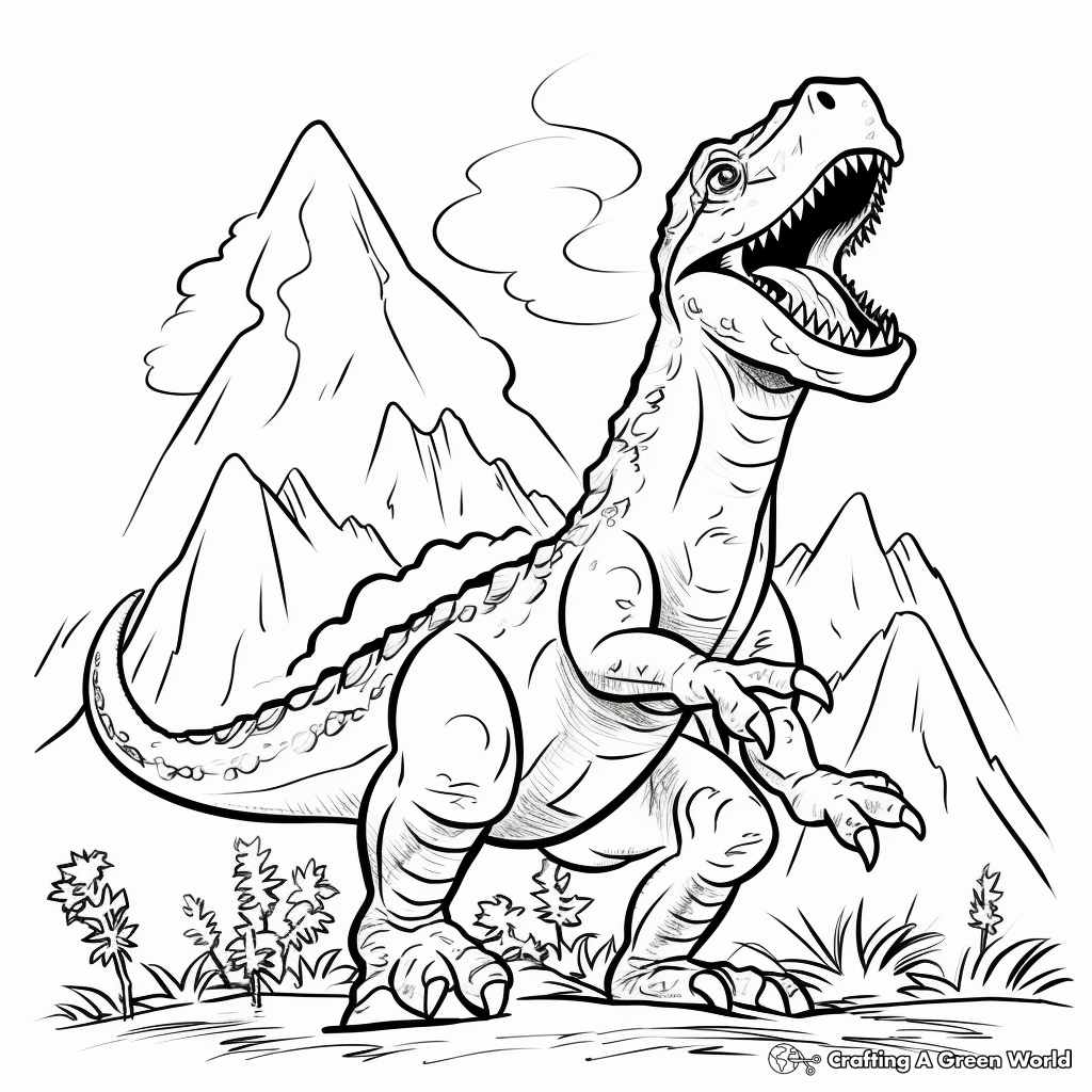 Themed Suchomimus and Volcano Eruption Coloring Pages 4
