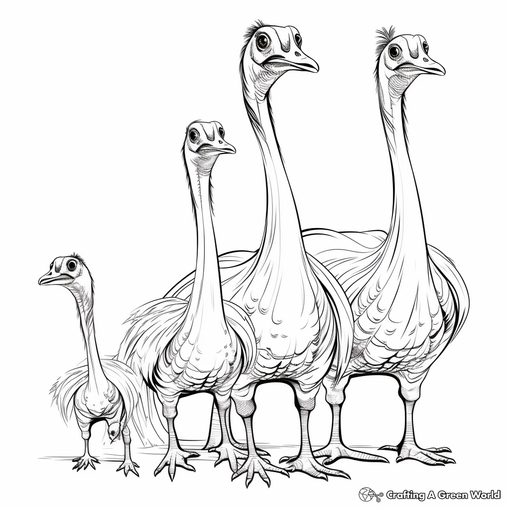Therizinosaurus Family: Parent and Babies Coloring Pages 3
