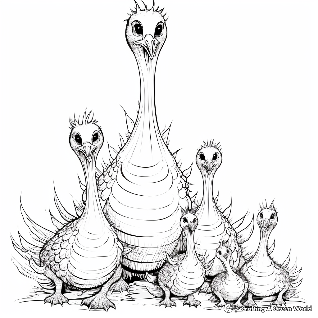 Therizinosaurus Family: Parent and Babies Coloring Pages 4