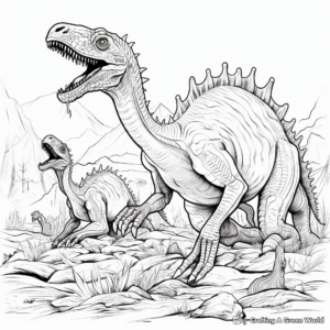 Therizinosaurus vs Tyrannosaurus Rex: Epic Dinosaur Battle Coloring Pages 2