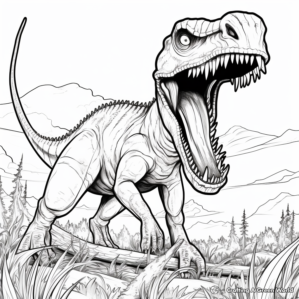 Therizinosaurus vs Tyrannosaurus Rex: Epic Dinosaur Battle Coloring Pages 3