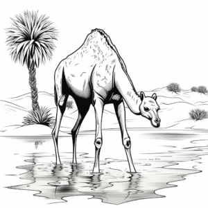 Thirsty Camel Near Oasis Coloring Page for Nature Lovers 3