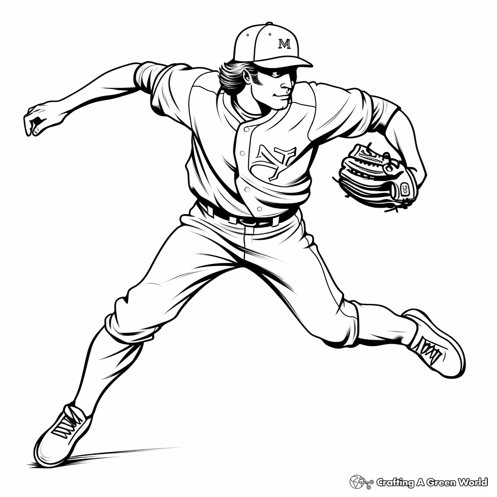 Thrilling Baseball Pitcher in Action Coloring Pages 1