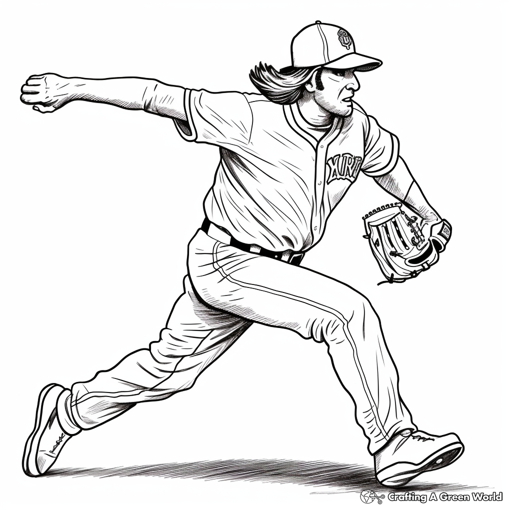 Thrilling Baseball Pitcher in Action Coloring Pages 2