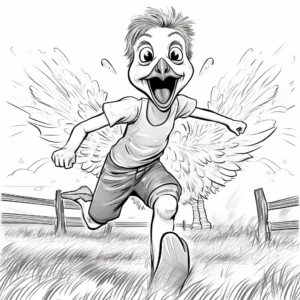 Thrilling Ostrich Chase Coloring Pages for Kids 1