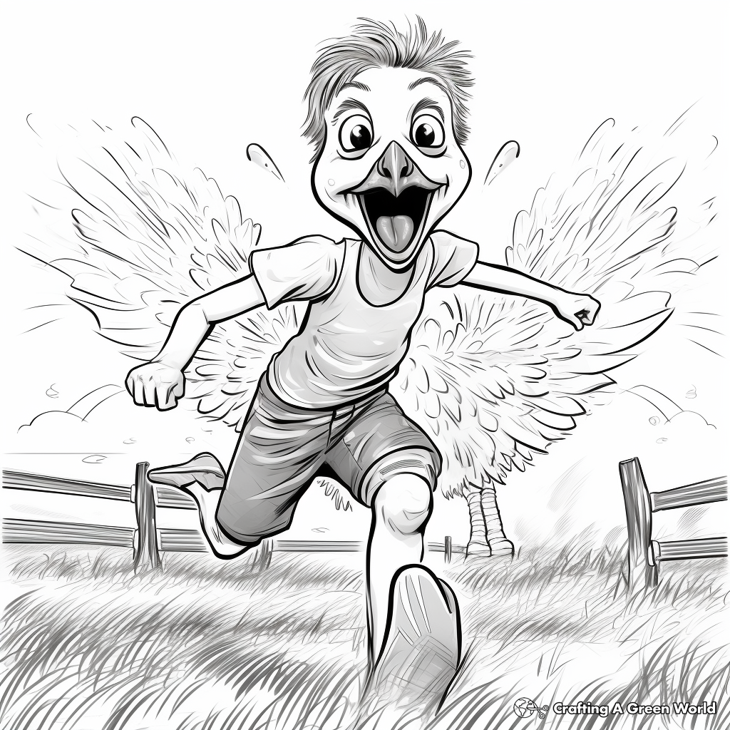 Thrilling Ostrich Chase Coloring Pages for Kids 1