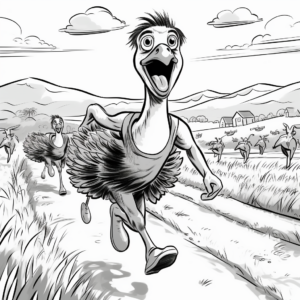 Thrilling Ostrich Chase Coloring Pages for Kids 3
