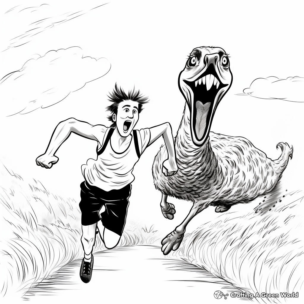 Thrilling Ostrich Chase Coloring Pages for Kids 4