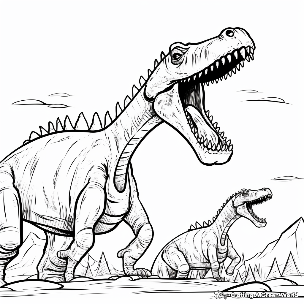 Titanosaur Challenge: Argentinosaurus vs. Gigantosaurus Coloring Pages 1