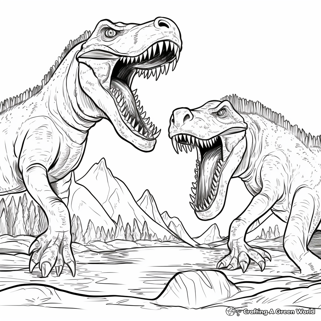 Titanosaur Challenge: Argentinosaurus vs. Gigantosaurus Coloring Pages 4