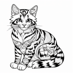 Tortoiseshell Tabby Cat Coloring Pages with Intricate Pattern 1