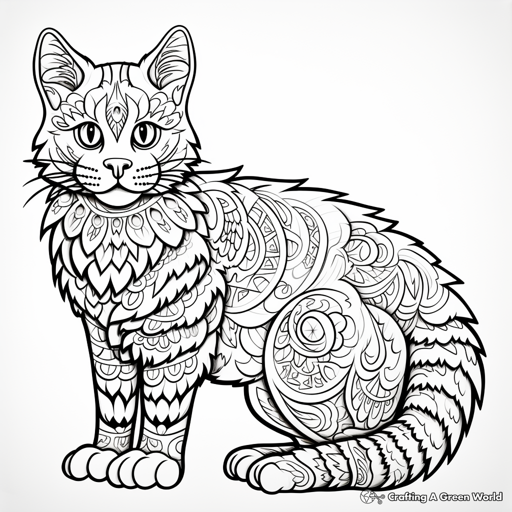 Tortoiseshell Tabby Cat Coloring Pages with Intricate Pattern 3