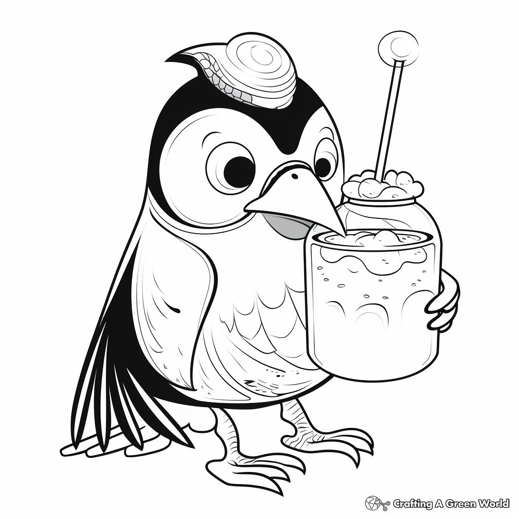 Toucan Enjoying A Boba Drink Coloring Pages 1