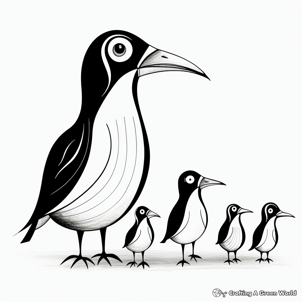 Toucan Family: Adult and Chicks Coloring Pages 1