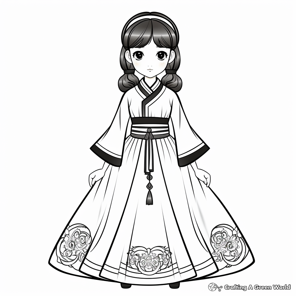 Traditional Hanbok Korean Dress Coloring Pages 1