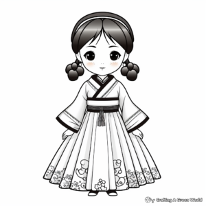 Traditional Hanbok Korean Dress Coloring Pages 2