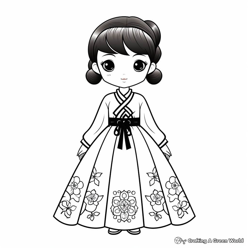 Traditional Hanbok Korean Dress Coloring Pages 4