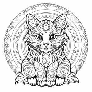 Traditionally Patterned Bengal Cat Mandala Coloring Pages 1