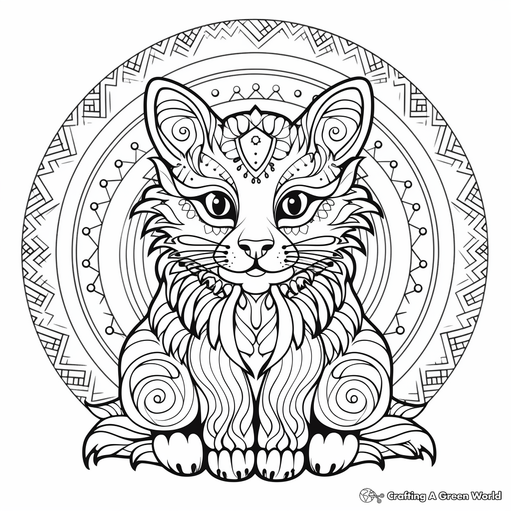 Traditionally Patterned Bengal Cat Mandala Coloring Pages 1