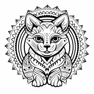 Traditionally Patterned Bengal Cat Mandala Coloring Pages 2