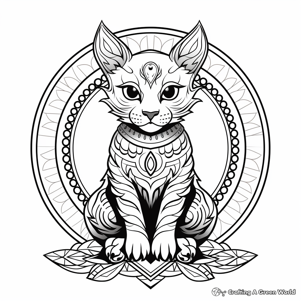 Traditionally Patterned Bengal Cat Mandala Coloring Pages 3
