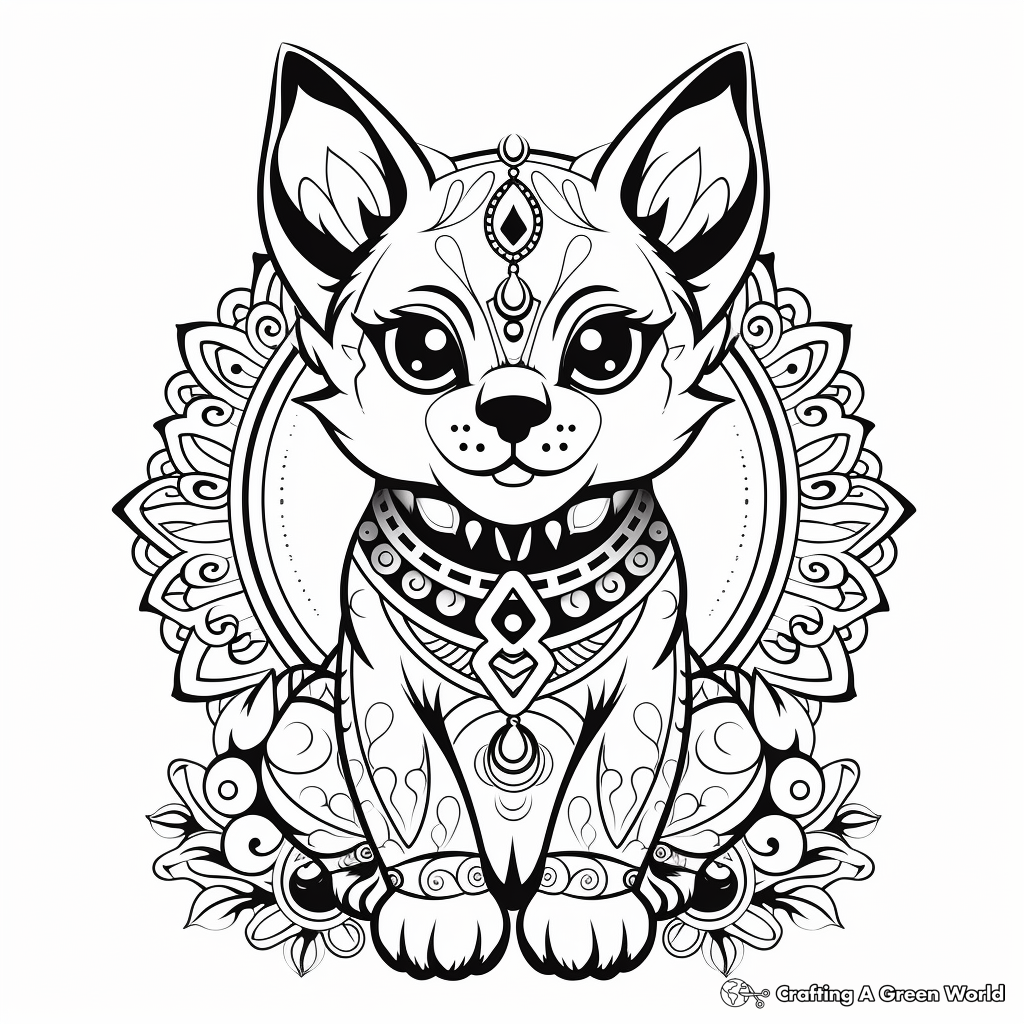Traditionally Patterned Bengal Cat Mandala Coloring Pages 4