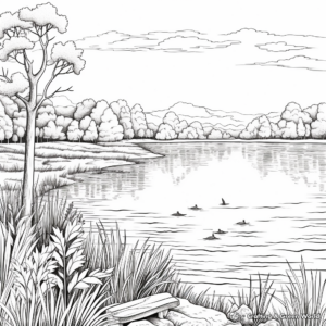 Tranquil Autumn Lake Scene Coloring Pages 1