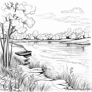 Tranquil Autumn Lake Scene Coloring Pages 2