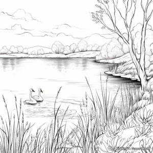 Tranquil Autumn Lake Scene Coloring Pages 4