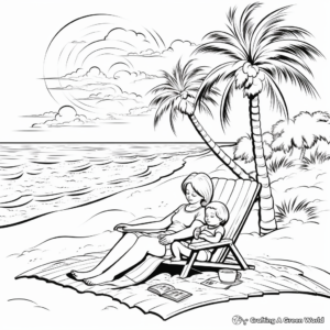 Tranquil Beach Scene Coloring Pages for Relaxation 3