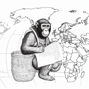 Travel-themed 'Chimpanzees Around the World' Coloring Pages 1