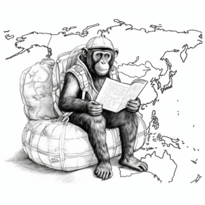 Travel-themed 'Chimpanzees Around the World' Coloring Pages 3