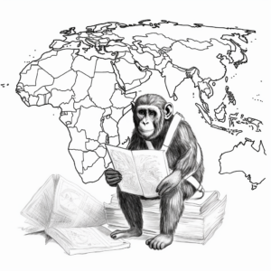 Travel-themed 'Chimpanzees Around the World' Coloring Pages 4