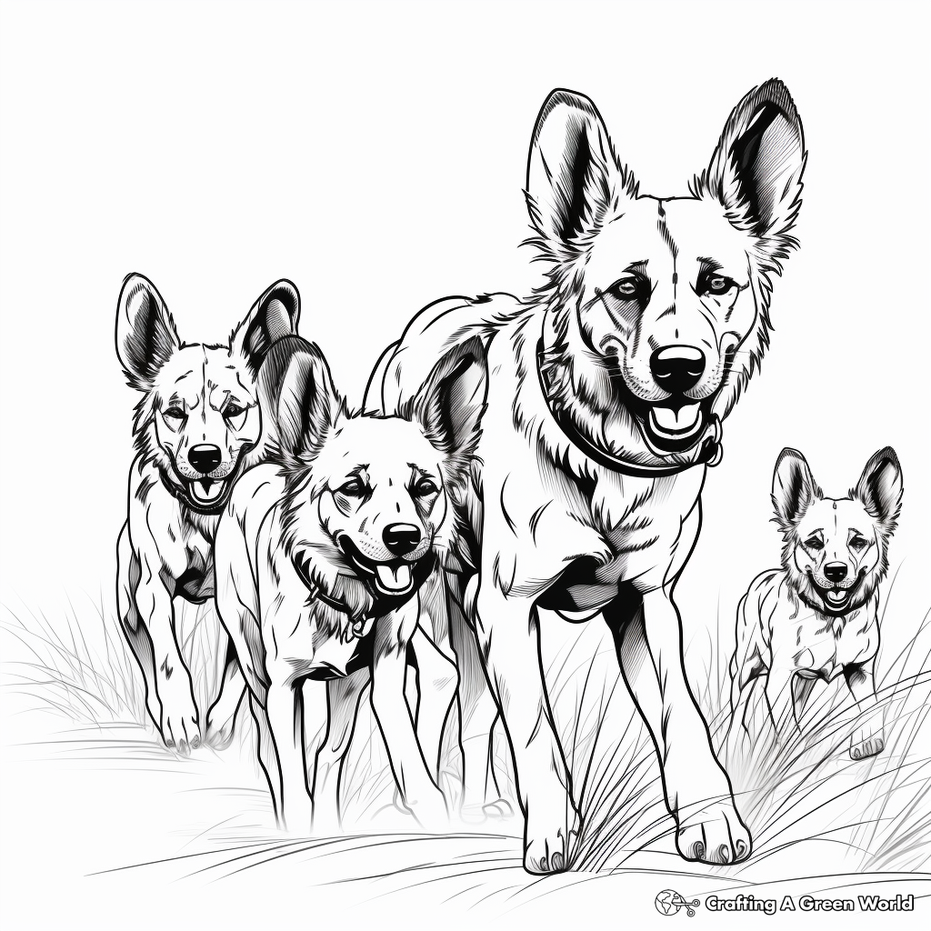 Travelling African Wild Dog Pack Coloring Pages 1