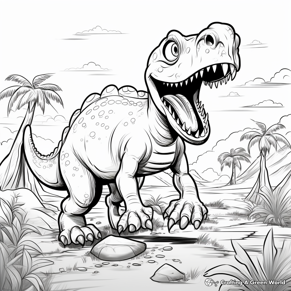 Triassic Period Scene with Giganotosaurus Coloring Pages 1