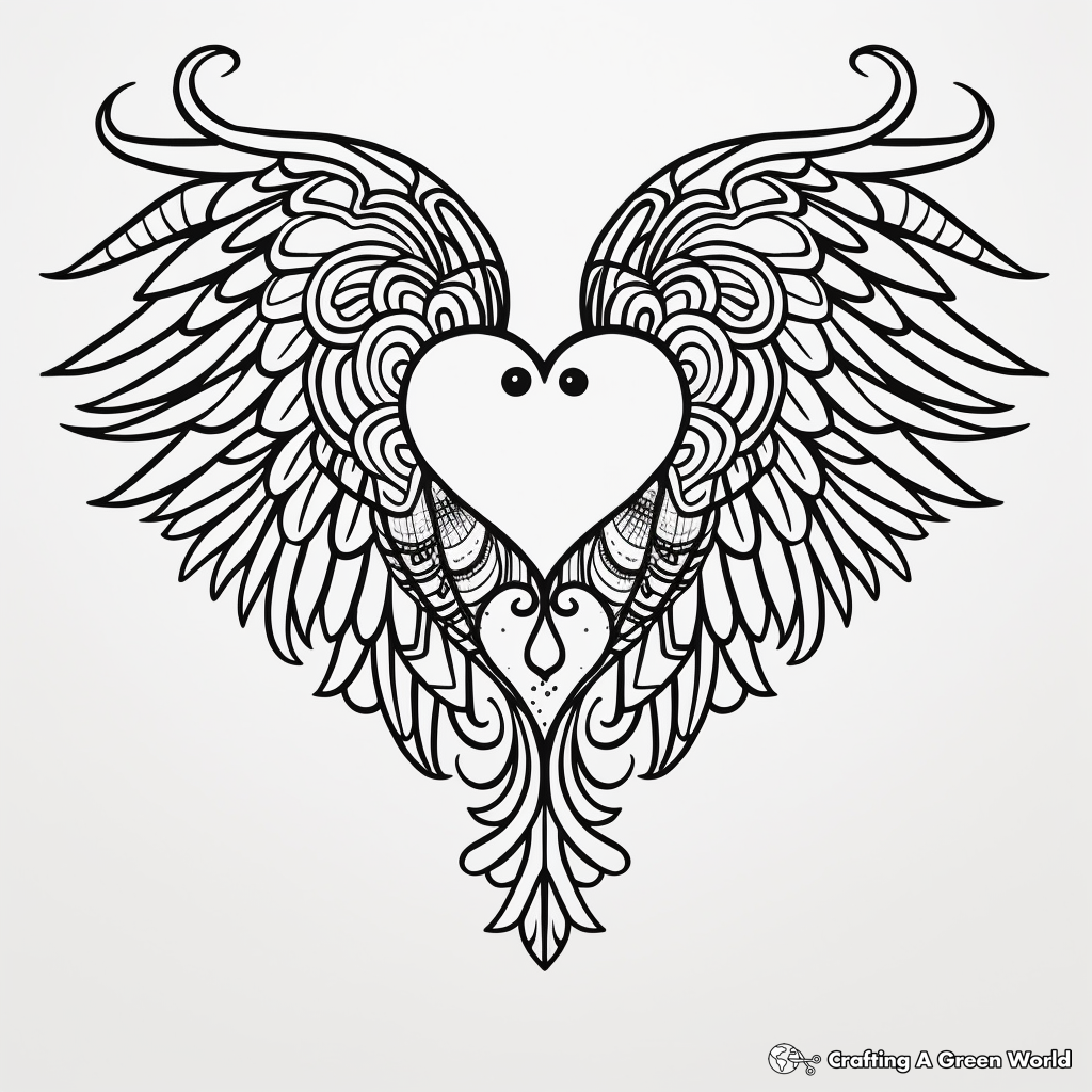 Tribal Heart with Wings Tattoo-Inspired Coloring Pages 1