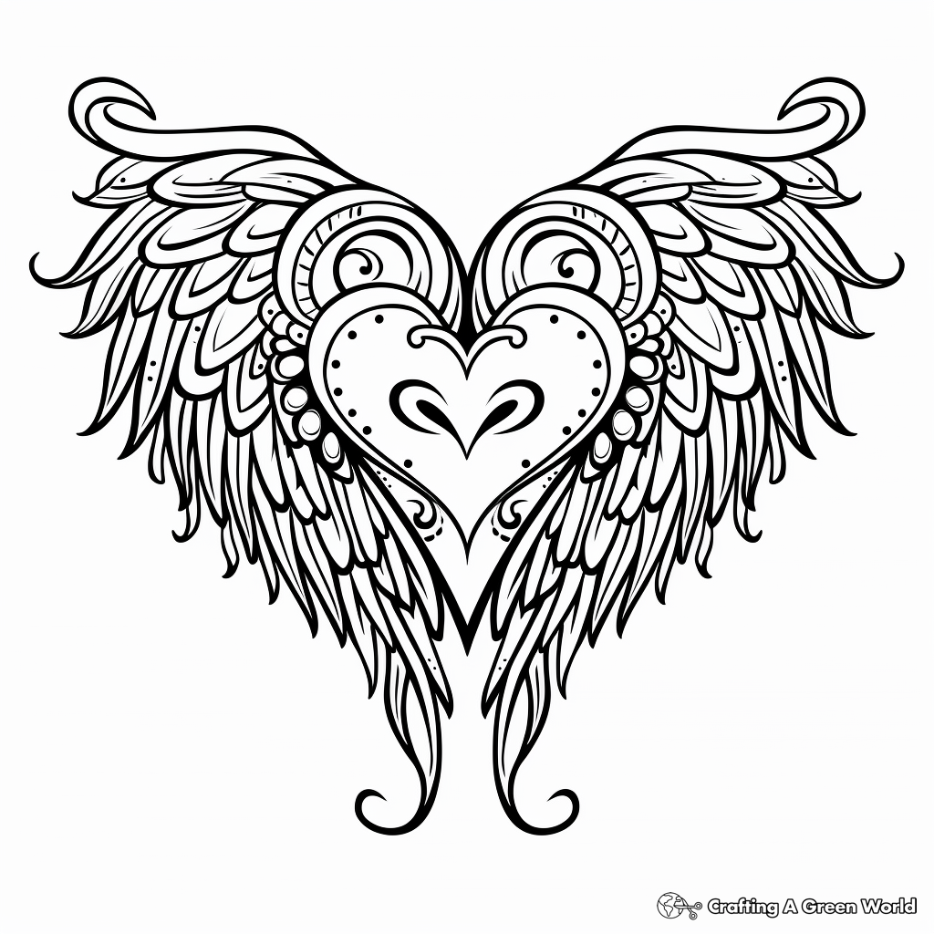 Tribal Heart with Wings Tattoo-Inspired Coloring Pages 2