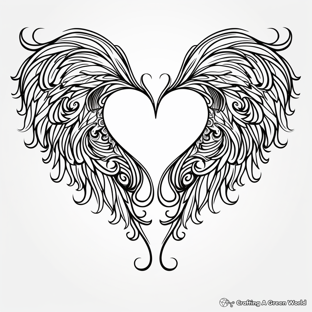Tribal Heart with Wings Tattoo-Inspired Coloring Pages 3